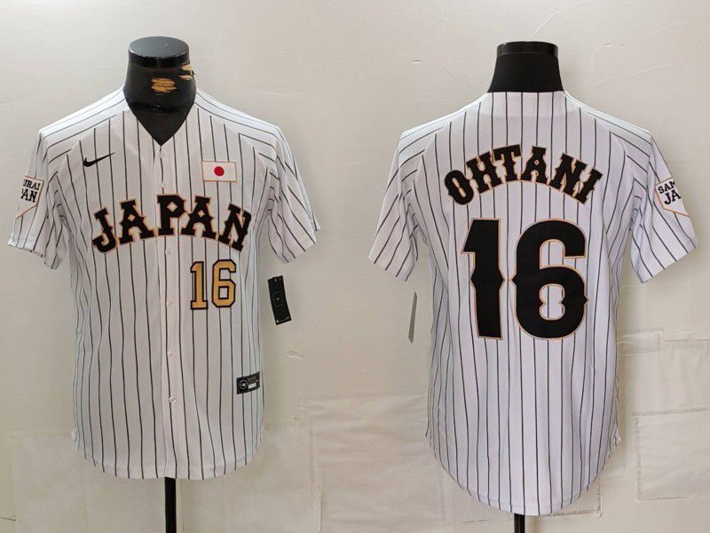 Men 2025 World Cub Japan #16 Ohtani White Stripe Nike MLB Jersey style 13